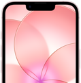 iPhone 17e, partial front exterior with Ceramic Shield 2, soft pink color, showing wallpaper image of a pink flower
